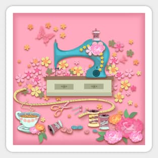 Drawings of antique sewing machines and sewing equipment. Sticker